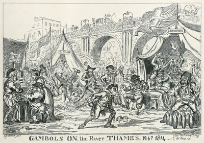 „Gamboly na řece Temži, únor 1814“, 1814 od George Cruikshank
