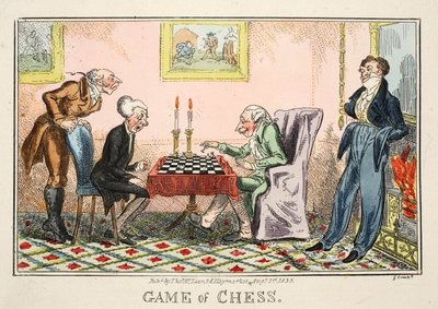 Game of Chess, hospoda Thomas McLean, 1835 (ručně kolorovaná rytina) od George Cruikshank