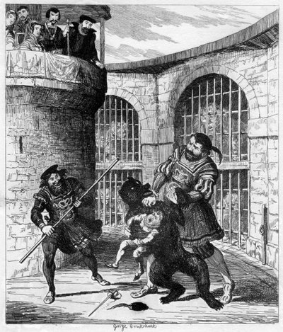 Gog vyprostil Xita z medvěda ve Lví věži, 1840 od George Cruikshank