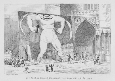 Guy Fawkes zpracován klasicky, nevystavená karikatura (rytina) od George Cruikshank