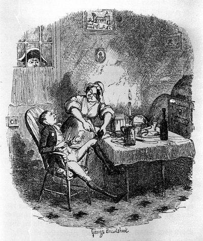 Ilustrace pro „“ Oliver Twist““ (Olivier) od Charlese Dickense (1812-1870), od George Cruikshanka (1792-1878). od George Cruikshank