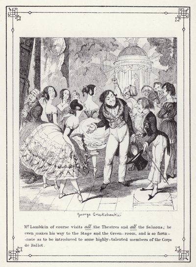 Ilustrace pro Bakalářskou vlastní knihu aneb Pokrok pana Lambkina (Gent) (rytina) od George Cruikshank