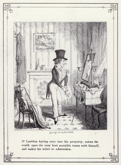 Ilustrace pro Bakalářskou vlastní knihu aneb Pokrok pana Lambkina (Gent) (rytina) od George Cruikshank