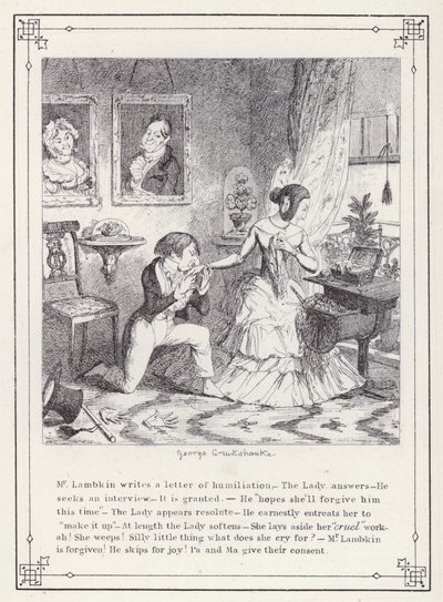 Ilustrace pro Bakalářskou vlastní knihu aneb Pokrok pana Lambkina (Gent) (rytina) od George Cruikshank