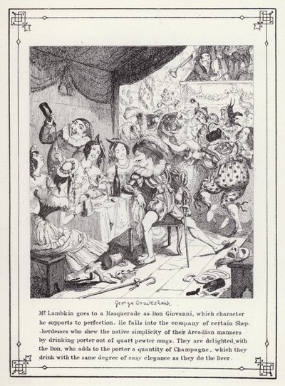 Ilustrace pro Bakalářskou vlastní knihu aneb Pokrok pana Lambkina (Gent) (rytina) od George Cruikshank