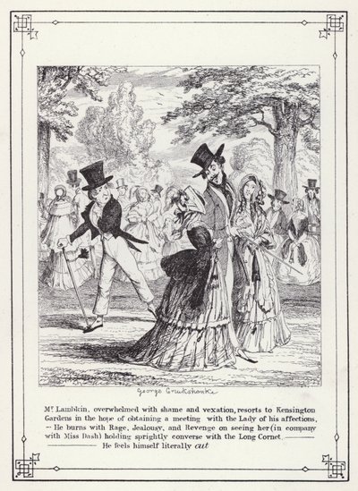 Ilustrace pro Bakalářskou vlastní knihu aneb Pokrok pana Lambkina (Gent) (rytina) od George Cruikshank