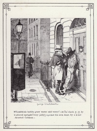 Ilustrace pro Bakalářskou vlastní knihu aneb Pokrok pana Lambkina (Gent) (rytina) od George Cruikshank