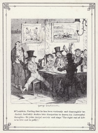 Ilustrace pro Bakalářskou vlastní knihu aneb Pokrok pana Lambkina (Gent) (rytina) od George Cruikshank