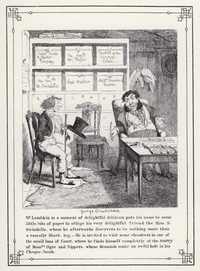 Ilustrace pro Bakalářskou vlastní knihu aneb Pokrok pana Lambkina (Gent) (rytina) od George Cruikshank