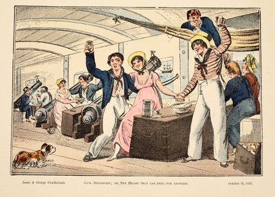 Jack Steadfast; aneb The Heart that can Feel for Another, hospoda. 1807 (ručně kolorovaná rytina) od George Cruikshank