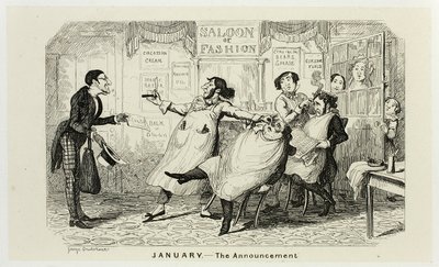 Leden - Oznámení z ocelorytu George Cruikshanka do komiksových almanachů: 1835-1853 od George Cruikshank
