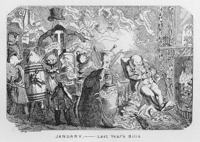 Leden, loňské účty (rytina) od George Cruikshank