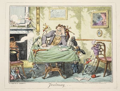 Žárlivost, hospoda. 1835 (ručně kolorovaná rytina) od George Cruikshank