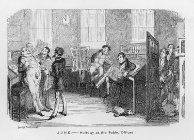 červen, svátek na úřadech (rytina) od George Cruikshank