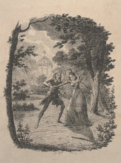 Muž a žena v zahradě (lept) od George Cruikshank