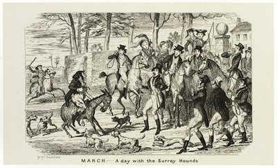 Březen - Den se surreyskými honáky z ocelorytu George Cruikshanka do komiksových almanachů: 1835-1853 od George Cruikshank