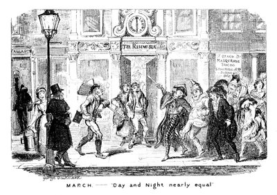 Březen - Den a Noc téměř stejné, 19. století. od George Cruikshank