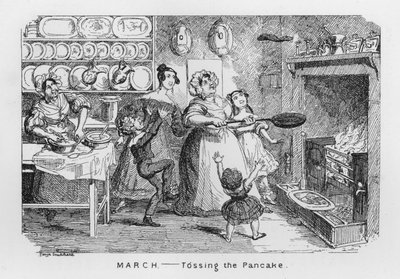 March, Tossing the Pancake (rytina) od George Cruikshank