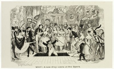 Květen - Nová scéna v opeře z ocelových leptů George Cruikshanka do komiksových almanachů: 1835-1853 od George Cruikshank