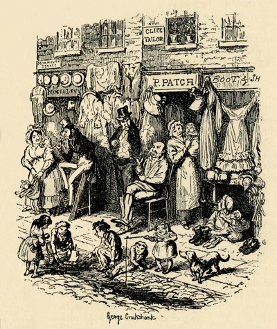 Monmouth Street, Soho, ilustrace G. Cruikshank pro Dickens Sketches od Boz. , 1938 od George Cruikshank