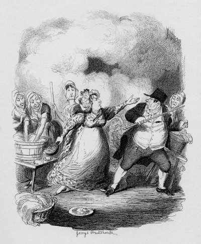 Pan Bumble degradovaný v očích chudáků, z „Dobrodružství Olivera Twista“ od Charlese Dickense (1812-70) 1838, vydané Chapman und Hall, 1901 od George Cruikshank