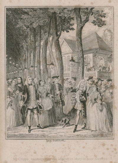 Pan Cripps se setkává se svou Mater v Mary-le-bone Gardens od George Cruikshank