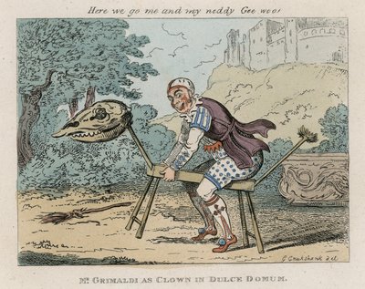Pan Joseph Grimaldi jako klaun v Dulce Domum od George Cruikshank