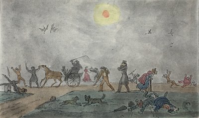 Listopad - (Old Style) - Vznášejte se v mlze a špinavém vzduchu, hospoda. 1835 (ručně kolorovaná rytina) od George Cruikshank
