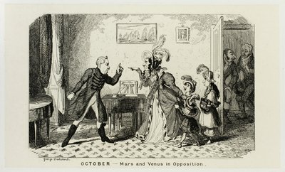 Říjen - Mars a Venuše v opozici z ocelových leptů George Cruikshanka do komiksových almanachů: 1835-1853 od George Cruikshank