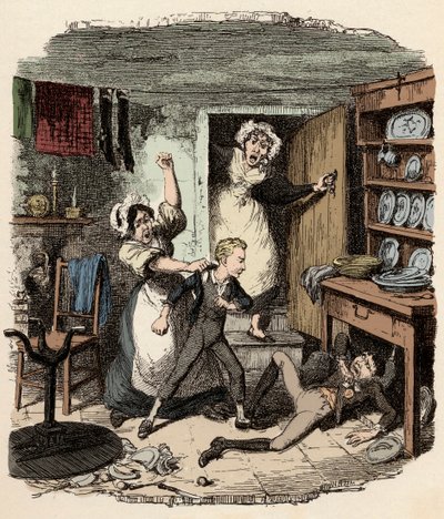 Oliver vyzvedne ducha - Ilustrace pro "Oliver Twist"" (Olivier) (Dobrodružství Olivera Twista) od Charlese Dickense (1812-1870), par George Cruikshank (1792-1878) od George Cruikshank