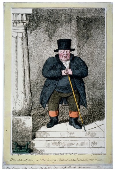„Jeden ze lvů – aneb živá socha v londýnském muzeu“, 1817 od George Cruikshank