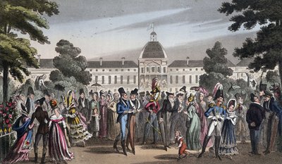 Promenade au Jardin des Tuileries - v „Life in Paris“ od Davida Careyho, Londýn od George Cruikshank