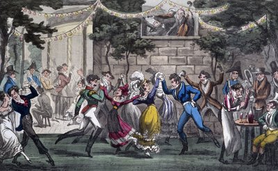Quadrille v Salon de Mars, na Champs Elysée - ve filmu „Život v Paříži“ od Davida Careyho, Londýn od George Cruikshank