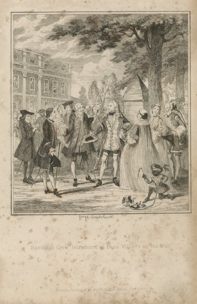 Randulph Crew představil Beau Villiers na Mall od George Cruikshank