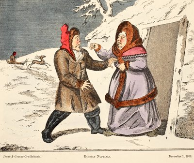 Ruská svatba, hospoda. 1808 (ručně kolorovaná rytina) od George Cruikshank