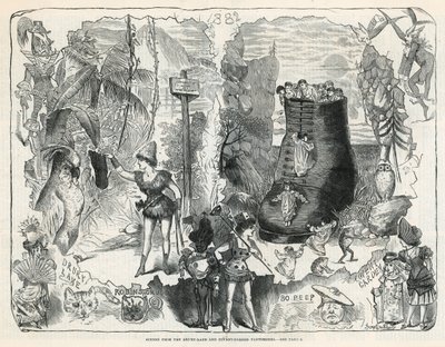 Scény z pantomimy Drury Lane a Covent Garden od George Cruikshank
