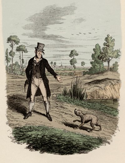 Sikes se pokouší opustit svého psa - Ilustrace k „Dobrodružstvím Olivera Twista“ od Charlese Dickense (1812-1870), od George Cruikshanka (1792-1878) . od George Cruikshank