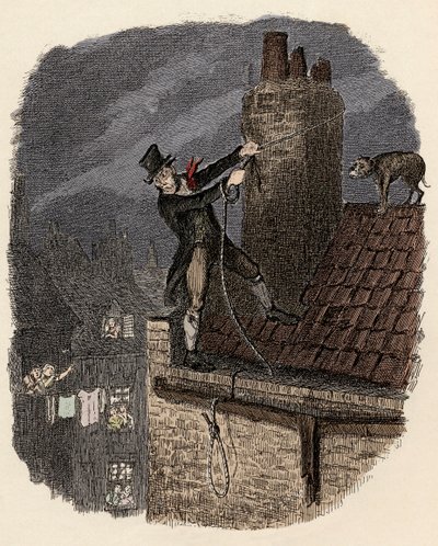 Sikes, následovaný svým psem, se snaží utéct - Poslední šance - Ilustrace k filmu "Olivier Twist" (Olivier) (Dobrodružství Olivera Twista) od Charlese Dickense (1812-1870), od George Cruikshanka (1792-1878) . od George Cruikshank