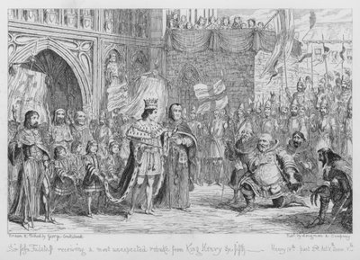 Sir John Falstaff obdržel nečekanou výtku od krále Jindřicha Pátého od George Cruikshank