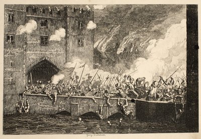 Sir Thomas Wyatt útočí na By Ward Tower z The Tower of London, hospoda. 1840 od George Cruikshank