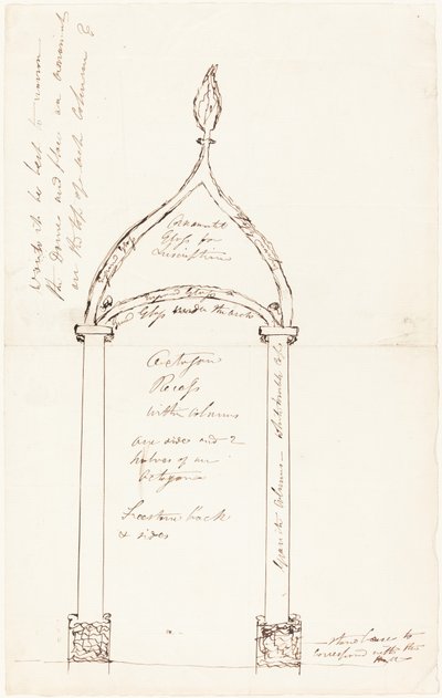 Náčrt osmiúhelníkového vybrání se sloupky od George Cruikshank