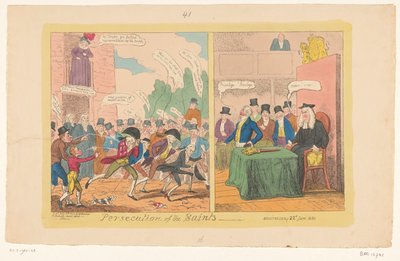 Karikatura anglické domácí politiky, 1820 Pronásledování svatých od George Cruikshank