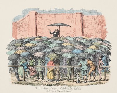 St Swithuns Chapel Pole se studenými lázněmi, hospoda. 1833 (ručně kolorovaná rytina) od George Cruikshank