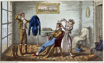 Tailleur et coiffeur à domicile - v “”Život v Paříži”” od Davida Careyho, ill. od George Cruikshank, ed. Fairburn, Londýn od George Cruikshank