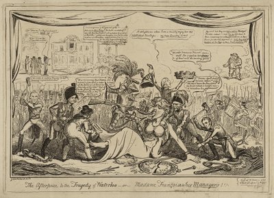 The Afterpiece (sic) k tragédii Waterloo aneb Madame Francois a její manažeři!!!, zveřejněno 9. listopadu od George Cruikshank