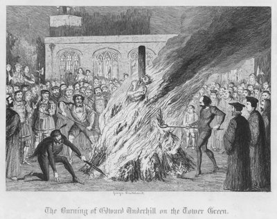 Upálení Edwarda Underhill na Tower Green (rytina) od George Cruikshank