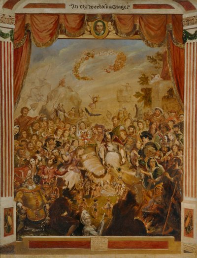 První vystoupení Williama Shakespeara (1564-1616) na jevišti Zeměkoule s částí jeho dramatické společnosti v roce 1564 od George Cruikshank