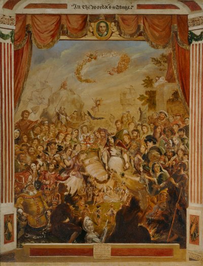 První vystoupení Williama Shakespeara na jevišti divadla Globe od George Cruikshank