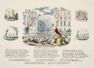 Liška a husa, hospoda. 1833 (ručně kolorovaná rytina) od George Cruikshank