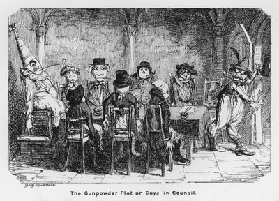 The Gunpowder Plot or Guys in Council (rytina) od George Cruikshank